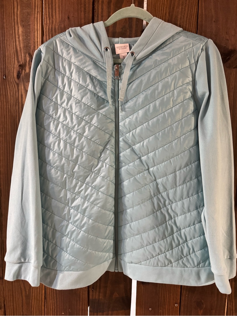 Chico's Light Teal Blue Quilted Hooded Jacket